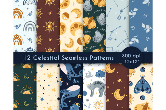Boho Celestial Seamless Pattern PNG